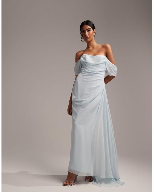 ASOS Gray Bridesmaids Draped Bardot Midaxi Dress