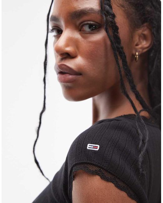 T-Shirt Baby Traforata Nera di Tommy Hilfiger in Black
