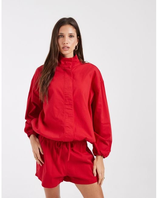 ASOS Red Funnel Neck Denim Jacket