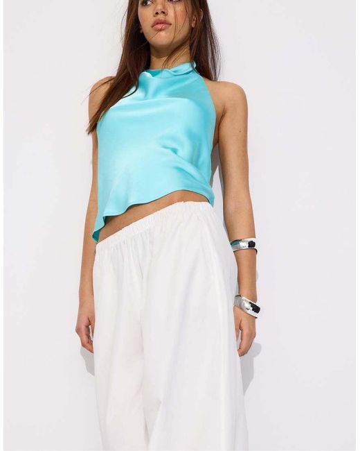 Stradivarius Blue Satin Effect Halter Top