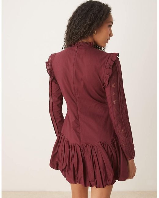 ASOS Red High Neck Drop Waist Mini Dress With Ruffles And Puff Skirt