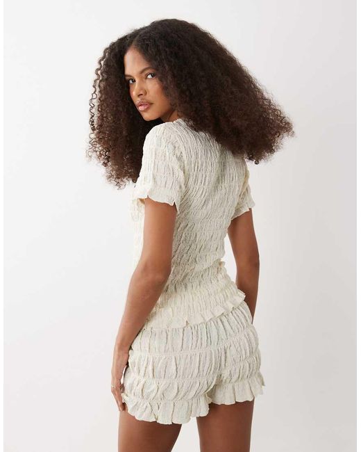 Brave Soul White Ruched Short Sleeve T-shirt With Ruffle Detail