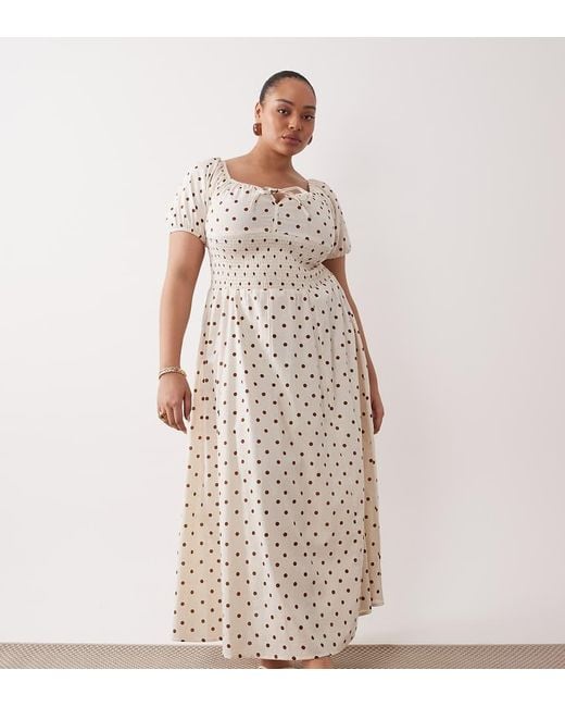 Esmee Curve Natural Puff Sleeve Tie Front Maxi Beach Dress
