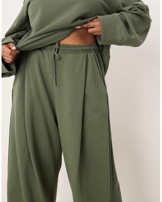 ASOS Green Asos Design Curve Wide Leg Trackies With Waffle Panel Detail