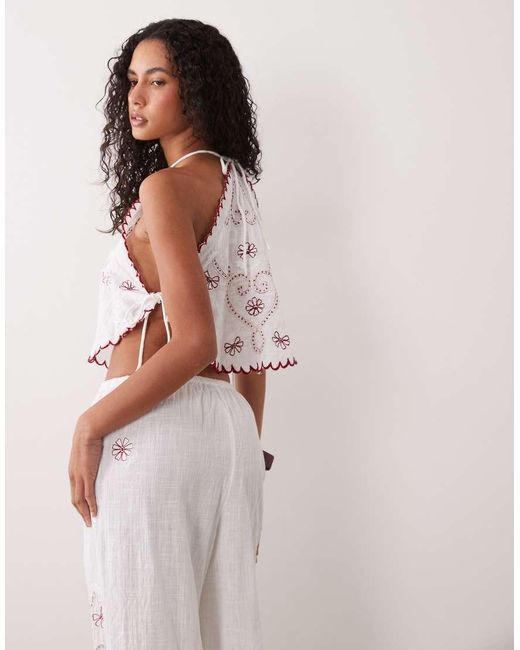 ASOS White Nienna Embroidered Halter Beach Top