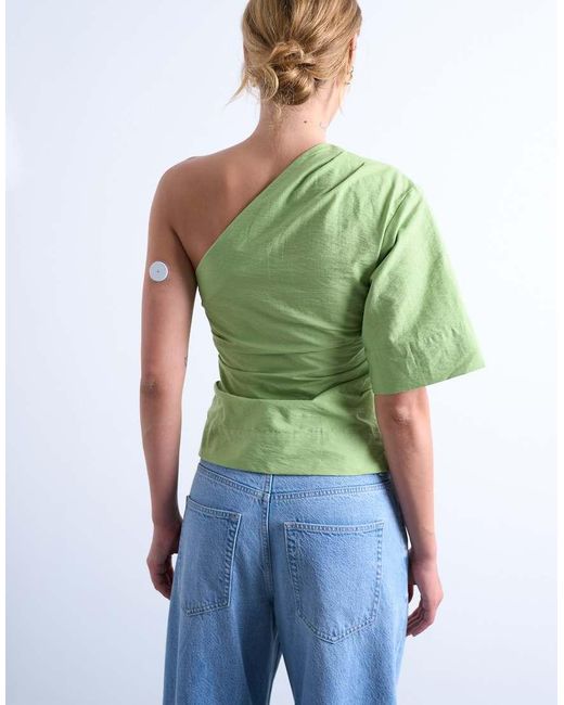 TOPSHOP Green Off Shoulder Drape Neck
