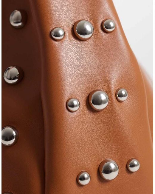Pieces Brown Gold Studded Slouchy Shoulder Bag