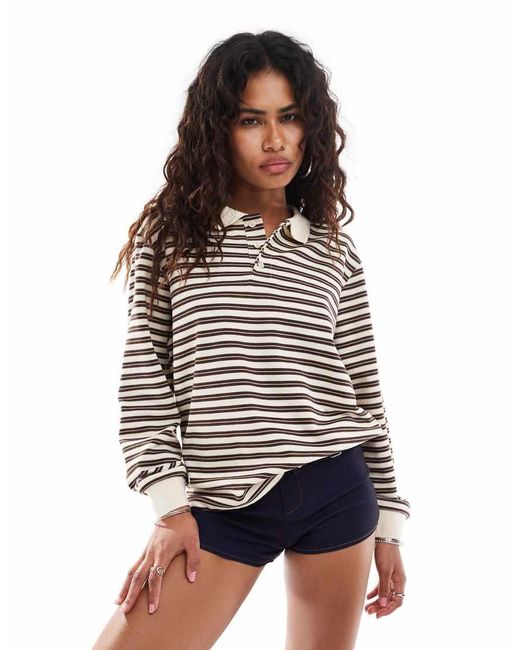 Motel White Kemillau baggy Striped Long Sleeve Rugby Top