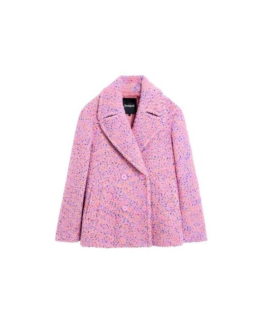 Desigual Pink Short Coat With Wool