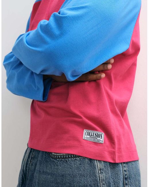 Collusion Blue Raglan Long Sleeve Boxy Tee for men