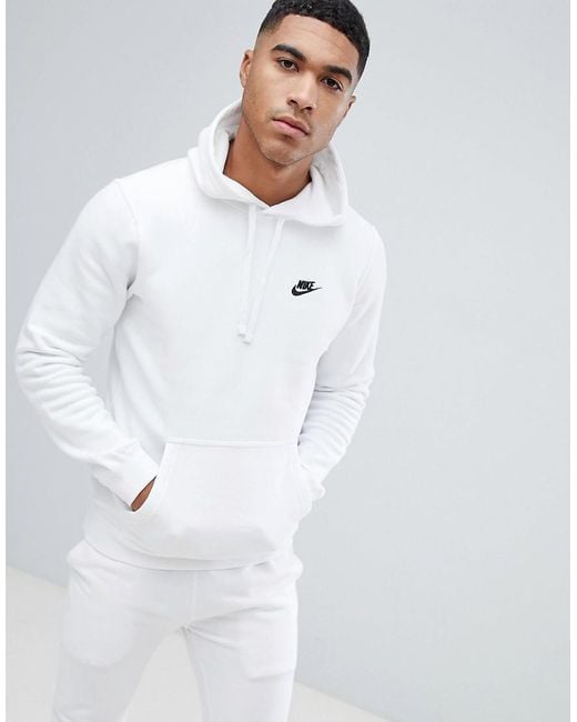Nike Cotton Tall Pullover Hoodie With Swoosh Logo In White