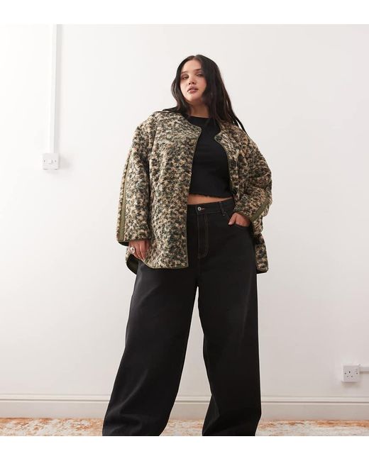 Noisy May Black Oversized Collarless Teddy Jacket