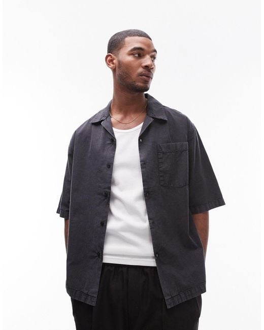 Topman Blue Short Sleeve Relaxed Washed Shirt for men