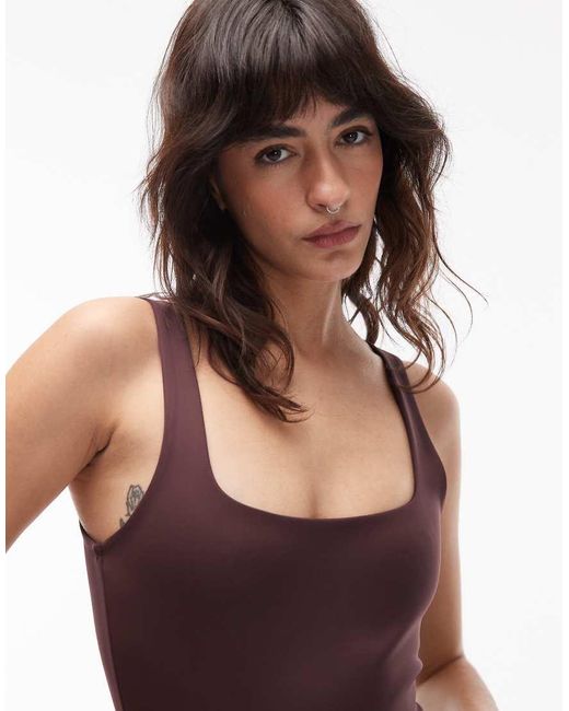 Body Marrón Chocolate Con Diseño Supermoldeador Y Escote Cuadrado De ASOS de color Purple