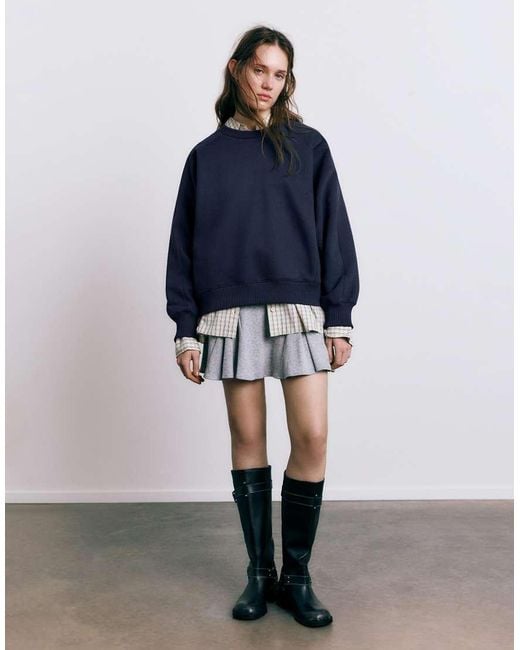 Pull&Bear Blue Oversize Sweatshirt With Seams