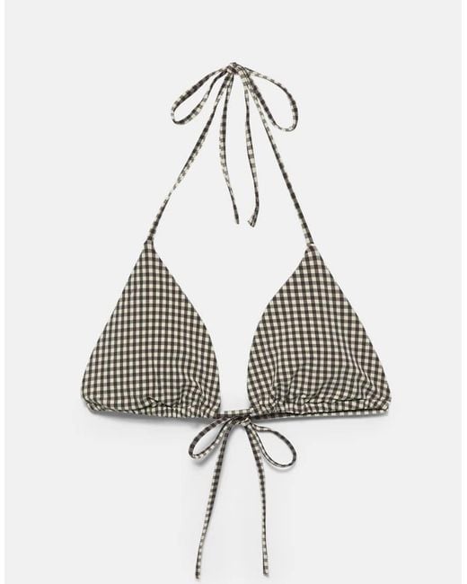 Pull&Bear Brown Gingham Bikini Top