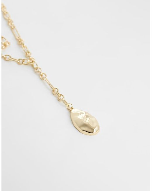 ASOS White Multi-row Chain Necklace With Molten Pendant Lariat Detail