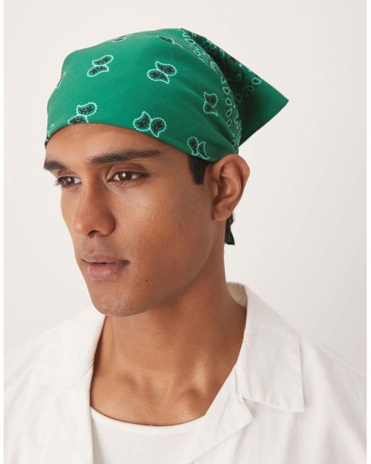 ASOS Green Paisley Print Bandana for men