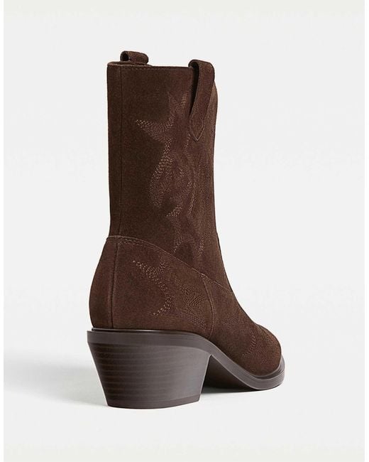 Stradivarius Brown – cowboy-ankle-boots aus spaltleder