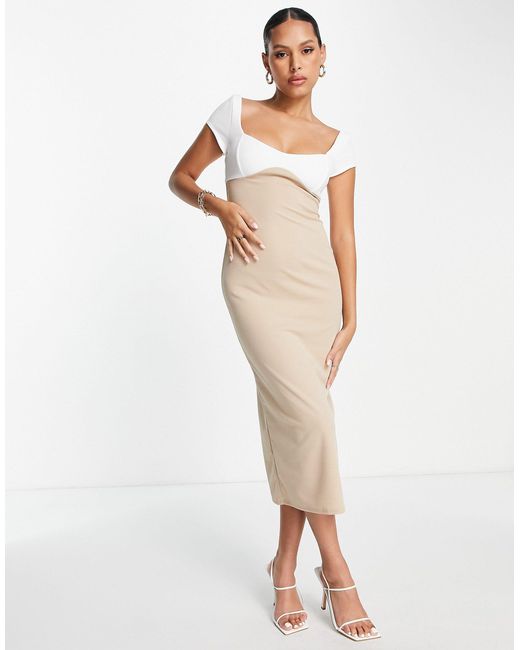 ASOS Cap Sleeve Midi Dress in Natural Lyst