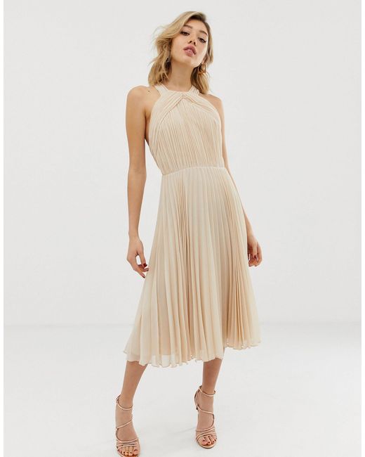asos design pleated bodice halter midi dress