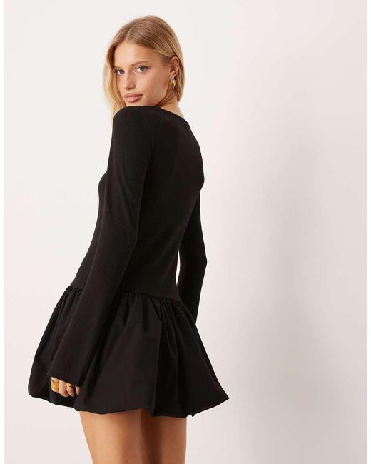 ASOS Black Supersoft Long Sleeve Bubble Hem Mini Dress