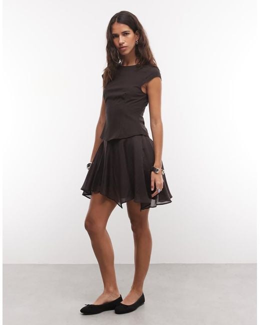 Monki Black Cap Sleeve Structured Chiffon Mini Dress