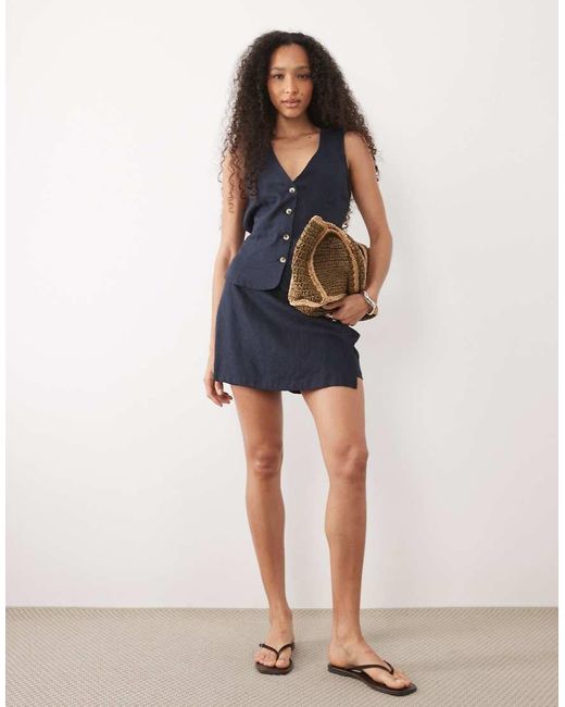 River Island Blue Linen Look Skort