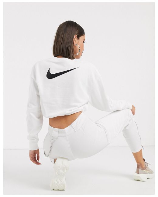 Nike Cotton Elastic Drawcord Cropped Mini Swoosh White Sweatshirt | Lyst  Australia