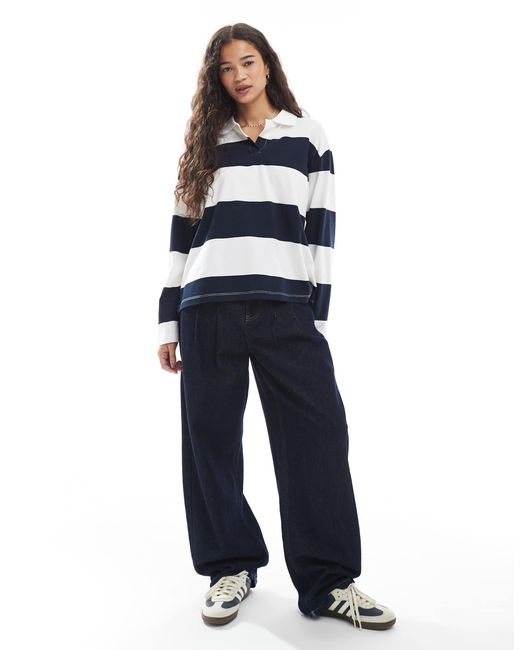 Vero Moda Blue – gestreiftes relaxed-fit-rugby-oberteil