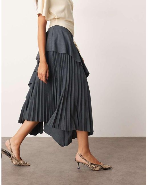 ARRANGE Gray Tailored Pleat Mix Skirt