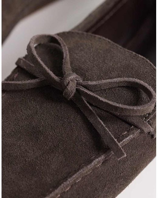 Mango Brown 100% Suede Loafer With Bow Detail