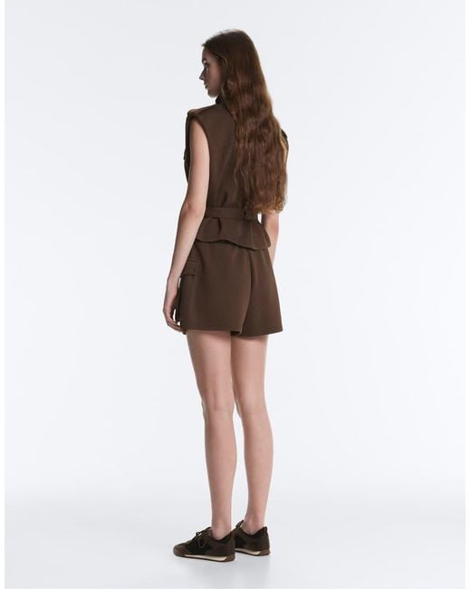 Oysho Brown Short Piqué Skirt With Cotton Pockets