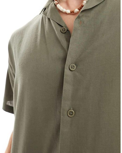 South Beach Green Short Sleeve Linen Blend Beach Shirt for men