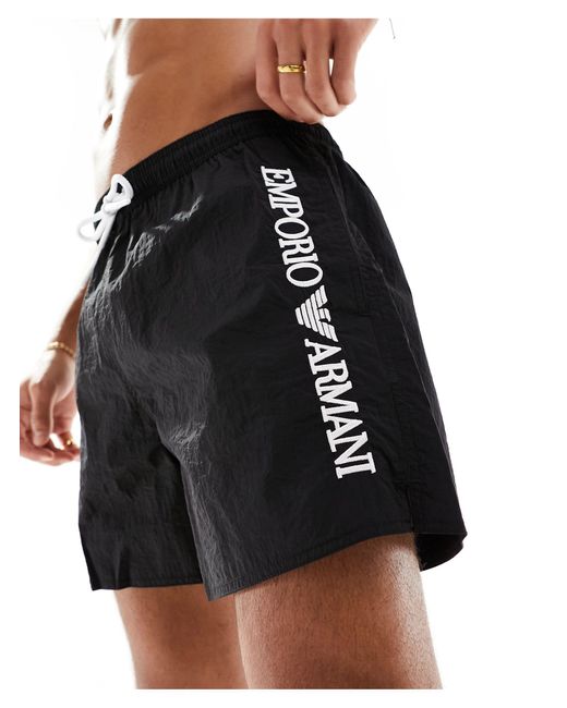 Emporio Armani Black Bodywear Logo Swim Shorts for men