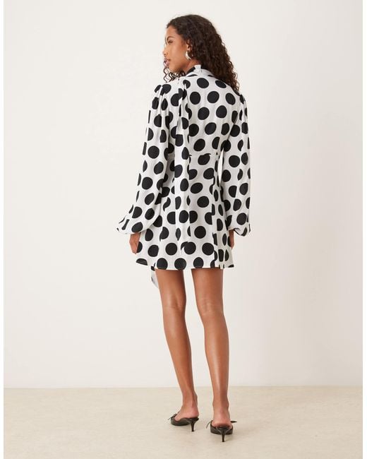 ASOS White – minikleid mit ballonärmeln, schalausschnitt und schwarz-weißen polka dots