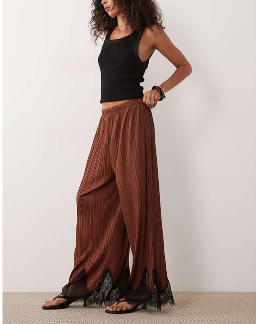 ASOS Brown Mix & Match Plisse Straight Leg Pants