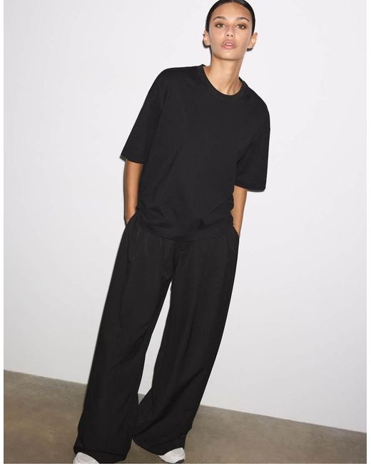Stradivarius Black Oversize Short Sleeve T-Shirt