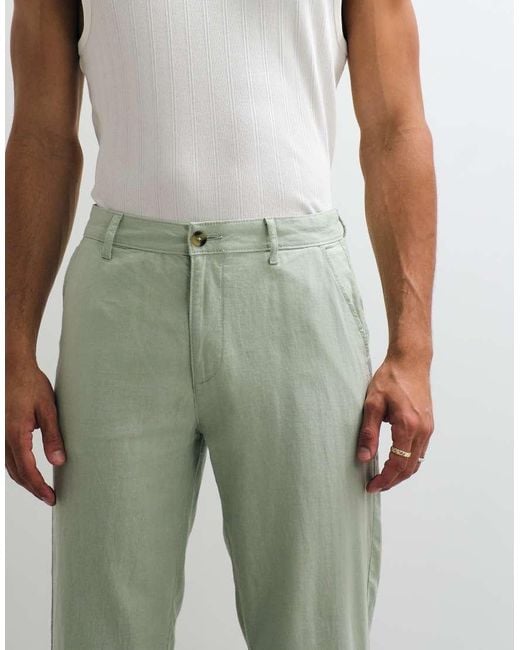 ASOS Natural Co-Ord Tapered Linen Blend Trousers for men