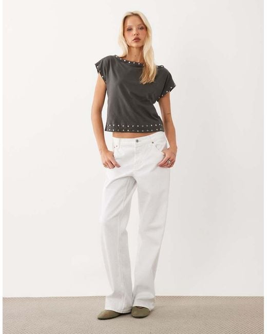 Motel Gray Damaria Off The Shoulder Stud Detail Top