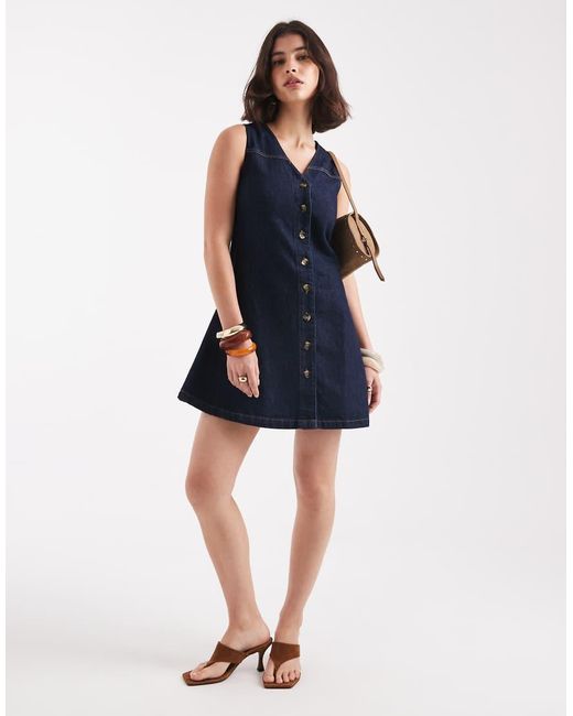 ASOS Blue Denim Sleeveless Fit And Flare Mini Dress