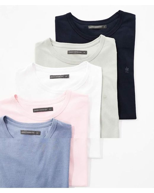 French Connection Blue 5 Pack Cotton Crew Neck Short Sleeve T-Shirts for men