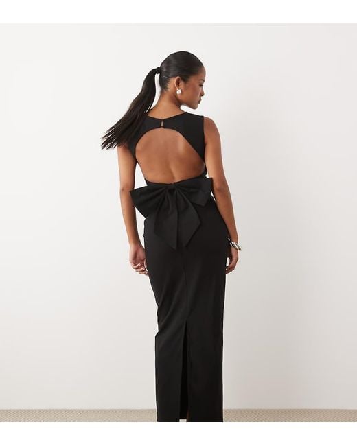 TFNC London Black Bengaline Slash Neck Open Back Bow Detail Maxi Dress