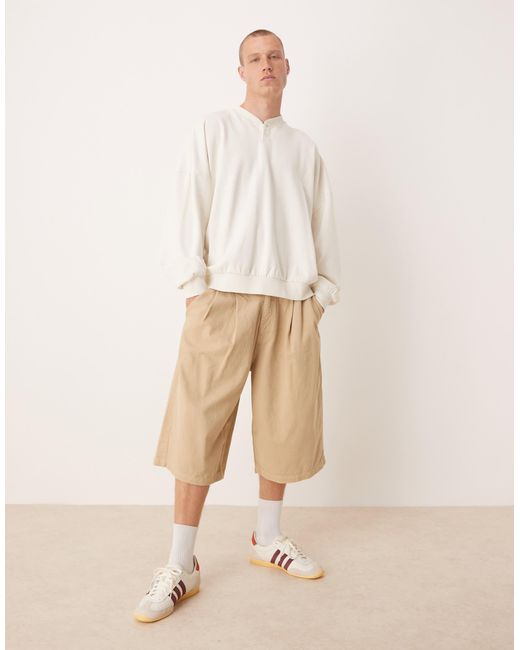 ASOS Natural Extreme Oversized Sweatshirt With Button-up Collar for men