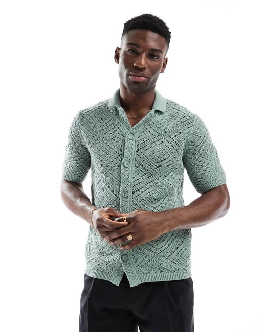 Only & Sons – weitmaschiges strickhemd in Gray für Herren