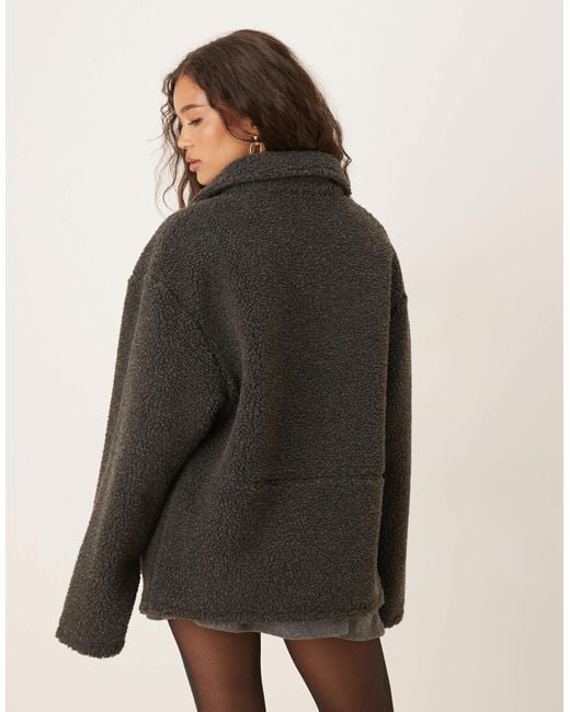 ASOS Natural Collared Borg Fleece Zip Through