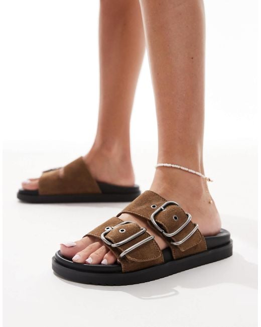 Pull&Bear Brown Double Strap Buckle Sandals