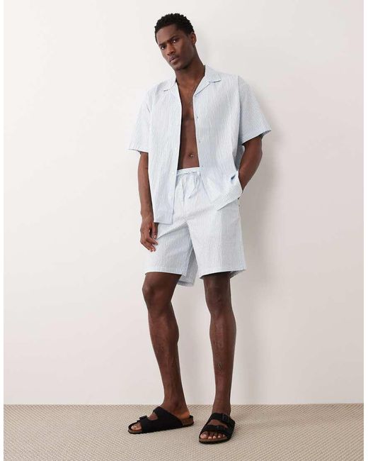 Jack & Jones White Revere Collar Seersucker Co-ord Shirt for men