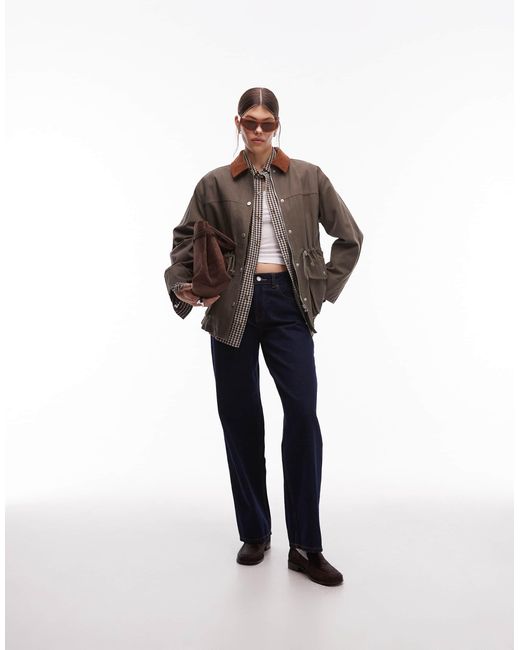 emory park Green Oversized Button Through Worker Jacket