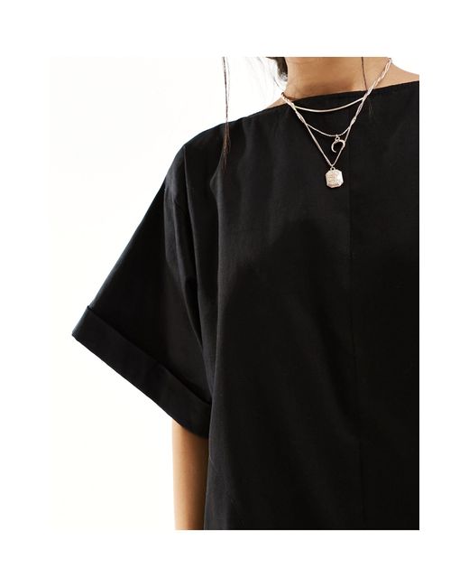 ASOS Black Twill Boxy T-shirt Mini Dress